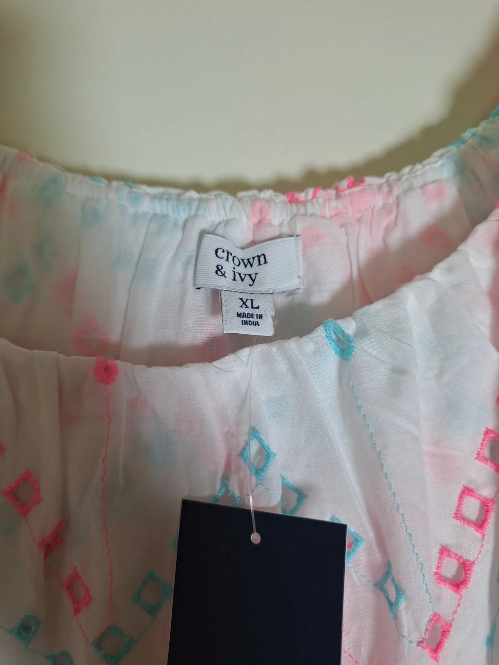 Crown & Ivy Resort Off The Shoulder Top Pom Pom Embroidered Cotton Blouse XL - Picture 3 of 7